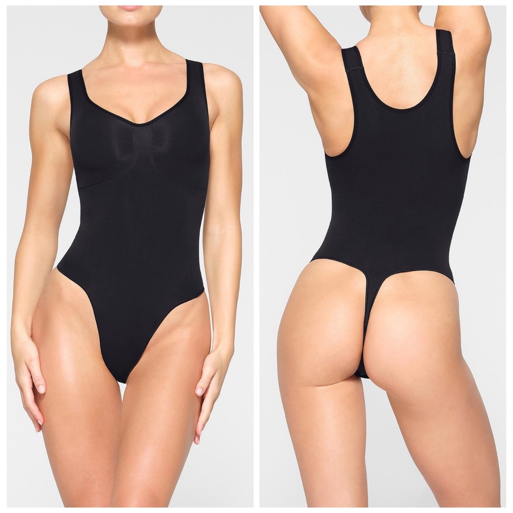 SKIMS Seamless Sculpt Thong Bodysuit Onyx Black XS Compression Shapewear